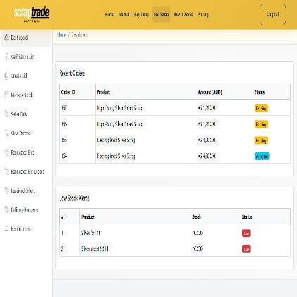 Scrap trade mobile app screen of dashboard